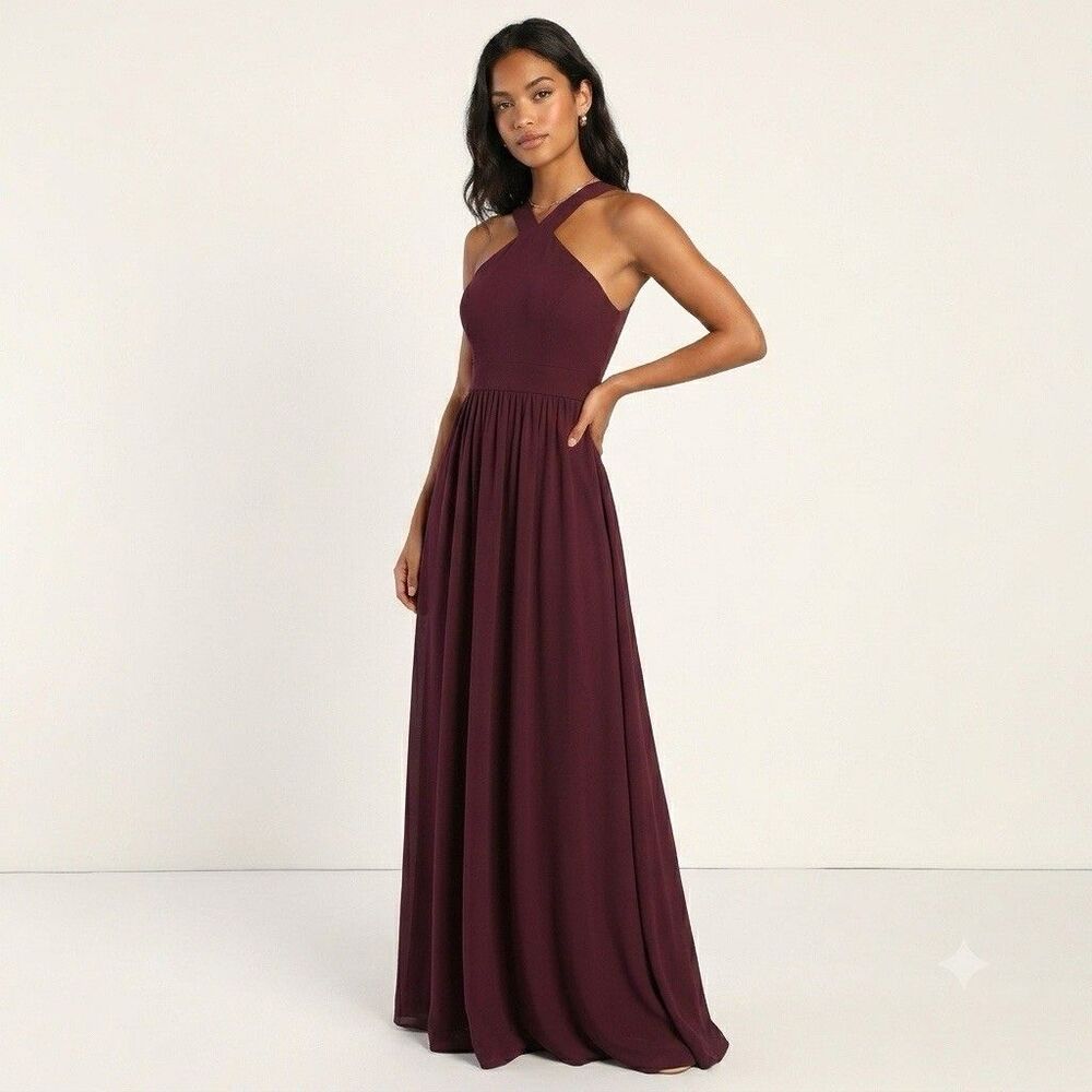 Lulu's Wine Cross-Back Maxi Dress